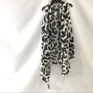 Women Kimono Cover Up White Black Asymmetric